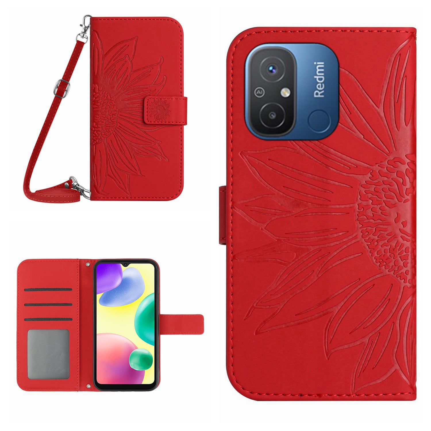 HT04 Leather Cover for Xiaomi Redmi 11A 4G 12C 4G Sunflower Imprinted Stand Wallet Phone Case with Shoulder Strap HT04 Leather Cover for Xiaomi Redmi 11A 4G 12C 4G Sunflower Imprinted Stand Wallet Phone Case with Shoulder Strap